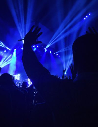 group of people standing inside dome watching concert